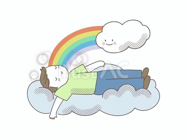 雲の上でのヒーリングで癒される男性 男性,雲の上,空の上のイラスト素材