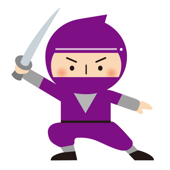 刀を構える忍者・紫 忍者,人物,全身,歴史,忍び,忍術,日本,戦国,着物,かわいいのイラスト素材