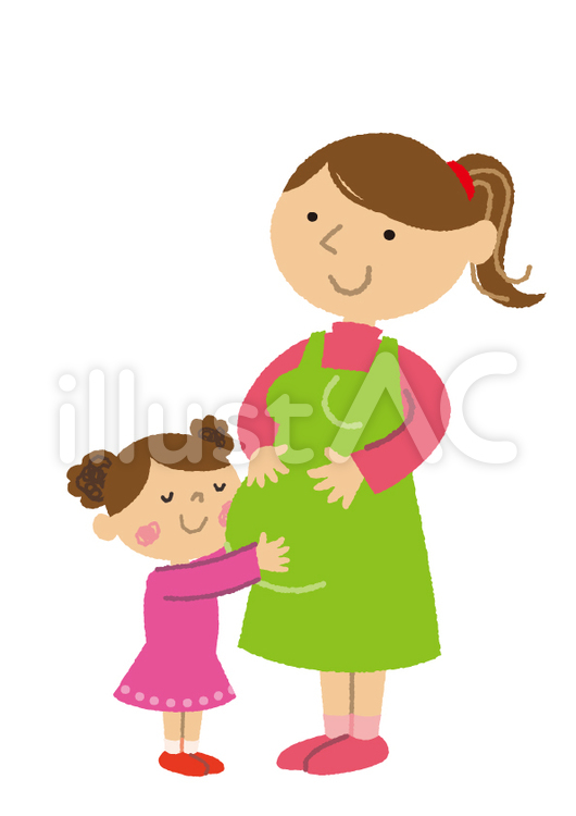 おんなのことおかあさん 妊婦,妊娠,赤ちゃんのイラスト素材