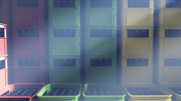 倉庫の柔らかな時間 瓶,光,影,静寂,壁,床,赤,緑,黄,光線のイラスト素材