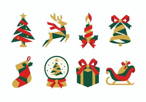 クリスマスのピクトグラムセット クリスマス,クリスマスツリー,トナカイ,ベル,靴下,プレゼント,スノードーム,ソリ,キャンドルのイラスト素材
