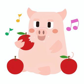リンゴを食べる豚さん 動物,生き物,豚,ブタ,ポーク,リンゴ,食べる,楽しい,美味しい,食べ物のイラスト素材