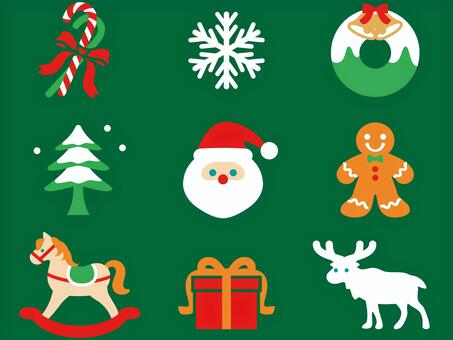 北欧風クリスマスアイコンセット クリスマス,アイコン,モチーフ,セット,サンタ,サンタクロース,木馬,ロッキングホース,ジンジャーブレッドマン,クッキーのイラスト素材