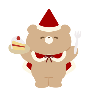 クリスマス衣装のくまさんといちごケーキ くま,動物,かわいい,クリスマス,ケーキ,衣装,イベント,行事,冬,食べ物のイラスト素材