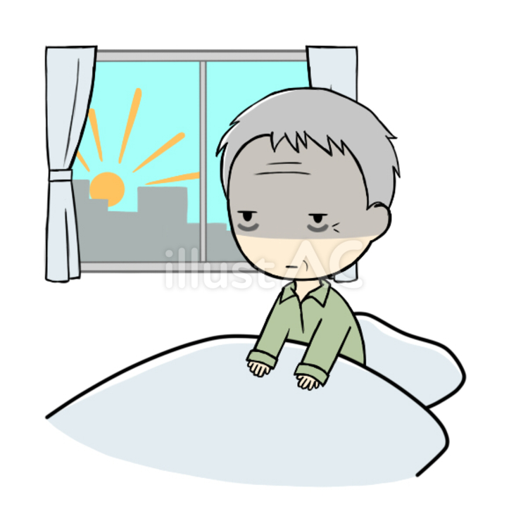 目覚めの悪いシニア男性 目覚め,寝起き,睡眠不足のイラスト素材