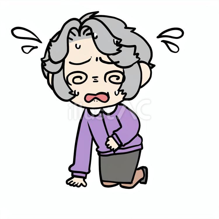 おなかを押さえる限界なおばあさん おばあさん,おなか,腹痛のイラスト素材