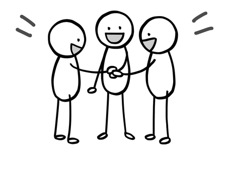 モノクロ棒人間　協力し合う3人 棒人間,人,3人,協力,助ける,サポート,団結,チーム,結束,集まるのイラスト素材