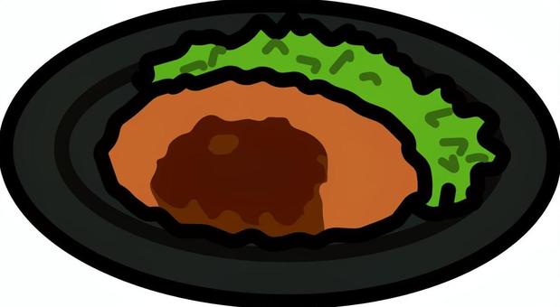 黒の皿のコロッケです。 コロッケ,シンプル,揚げ物,ソース,惣菜,ジャガイモ料理,サクサク,ホクホク,手作り,家庭料理のイラスト素材