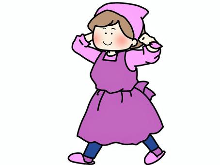 三角巾をつける女性 三角巾をつける女性 女性,エプロン,三角巾,全身,かわいい,笑顔,料理,自炊,ピンク,炊事のイラスト素材