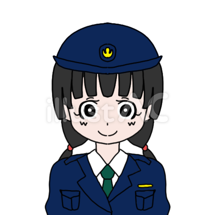 2つ結びの女の子＿婦人警官 白色,素材,白背景のイラスト素材