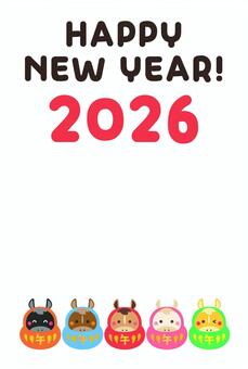 CMYK/午だるまの年賀状/列２ 午,だるま,年賀状,梅,竹,松,松竹梅,黒馬,青毛,黒いのイラスト素材