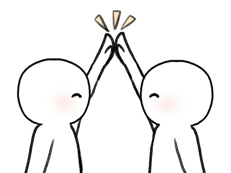 ハイタッチする棒人間 棒人間,人物,ハイタッチ,二人,手描き,落書き,表情,黒,シンプル,素材のイラスト素材