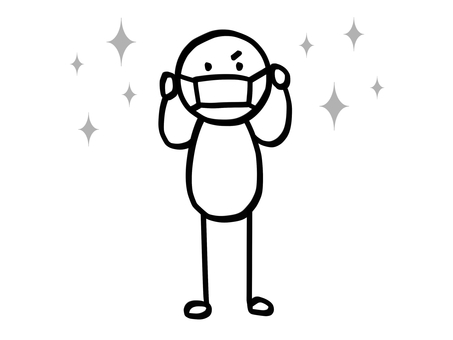 モノクロ棒人間　マスクインフルエンザ予防 棒人間,人,マスク,予防,風邪,インフルエンザ,病気,エチケット,対策,バッチリのイラスト素材