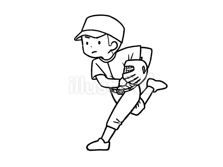 野球男子＊ピッチャー２＊線画２ 人物,全身,野球のイラスト素材