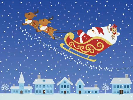 トナカイとソリに乗ったサンタさん⑥ トナカイとソリに乗ったサンタさん⑥ サンタクロース,トナカイ,クリスマス,ソリ,雪,家,動物,人物,プレゼント,くまのイラスト素材