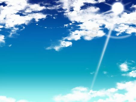 Blue sky and white clouds_with sun [3], blue sky, sky, background, JPG