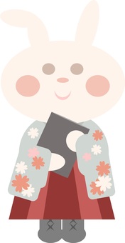 袴卒業うさぎ うさぎ,動物,キャラクター,笑顔,全身,袴,着物,日本,桜,ブーツのイラスト素材