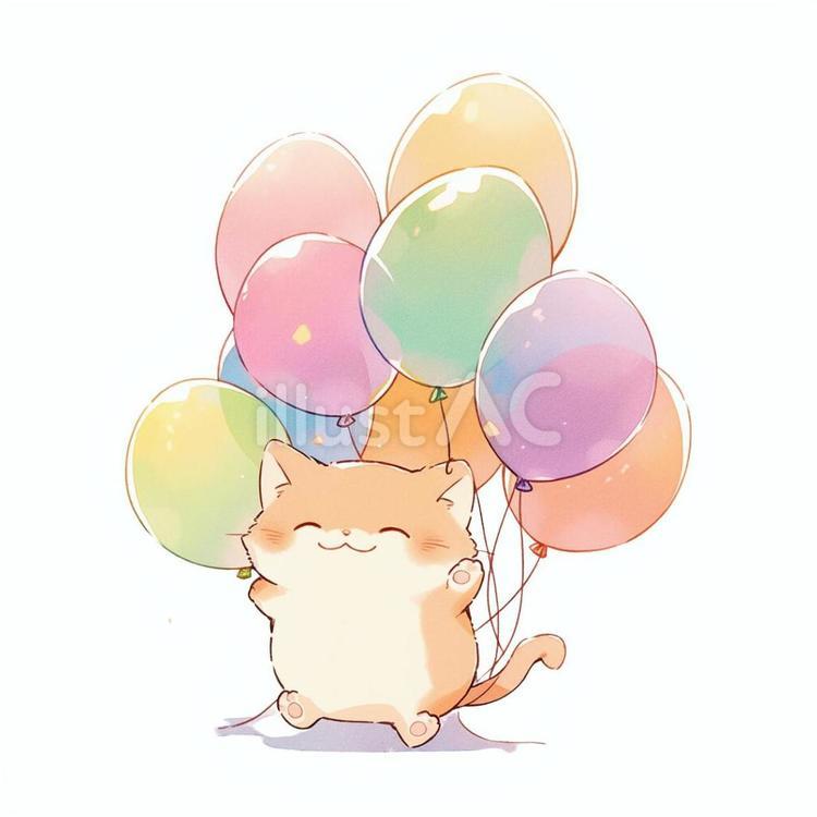 風船とネコ2 動物,ネコ,風船のイラスト素材