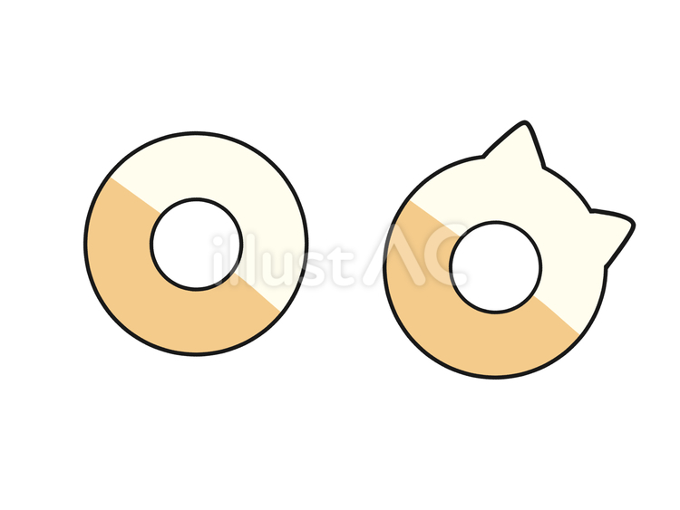 ホワイトチョコドーナツ2種イラストセット 丸,猫耳,ホワイトチョコレートのイラスト素材