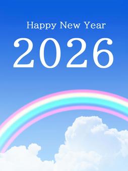 年賀状：2026[縦・空]09 年賀状,年賀,2026,2026年,縦,縦型,あけましておめでとうございます,happynewyear,青空,空のイラスト素材