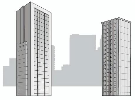 ビル群のイラスト ビル,ビル群,都心,東京,オフィス街,素材,イラスト,イラスト素材,背景,背景素材のイラスト素材