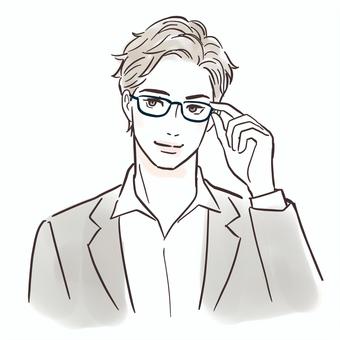 眼鏡をかけるかっこいい男性 眼鏡,若い,先生,教師,知的,人物,手描き,20代,30代,講師のイラスト素材