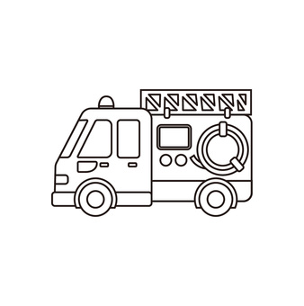 消防車（線画） 消防車,消防自動車,アイコン,シンプル,白背景,透過,無料,特殊車両,かっこいい,緊急車両のイラスト素材