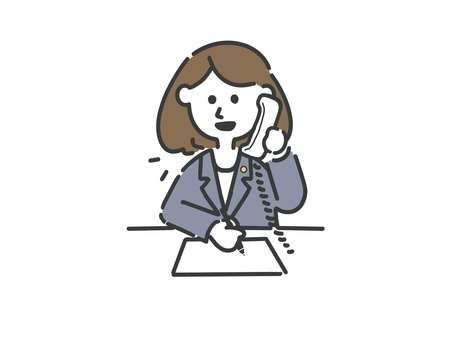 電話受付 電話,対応,会話,相談,女性,メモ,固定電話,受付のイラスト素材