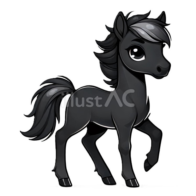 可愛らしい黒い子馬 馬,黒,アニメのイラスト素材