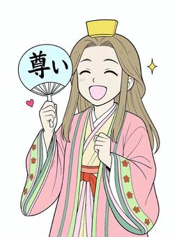 平安時代のお姫様の推し活、カラーイラスト 推し活,推し,尊い,文字,平安時代,お姫様,お嬢様,女子,女の子,女性のイラスト素材
