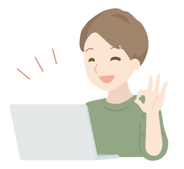 Illustration of a man operating a computer with a smile, computer, people, ok, JPG, PNG and AI