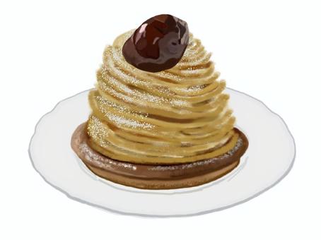 モンブランB（皿あり） ケーキ,モンブラン,スイーツ,洋菓子,洋生菓子,単品,デザート,甘い,カフェ,喫茶のイラスト素材