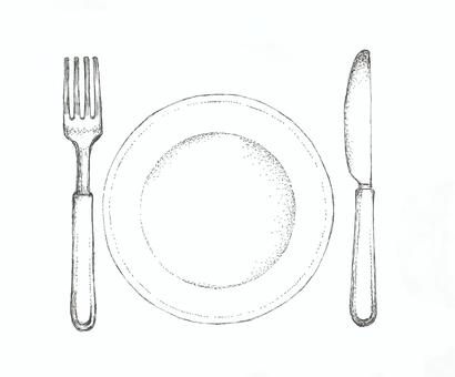 Fork, knife and empty plate illustration, , JPG and PNG