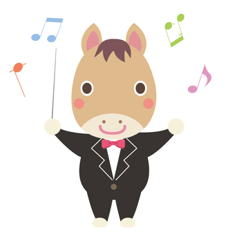 指揮者の午年の馬 午,馬,指揮者,午年,マエストロ,指揮棒,コンダクター,音符,指揮,音楽のイラスト素材