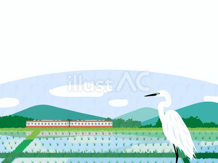 日本の初夏の田園風景のイラスト素材17 夏,初夏,田のイラスト素材