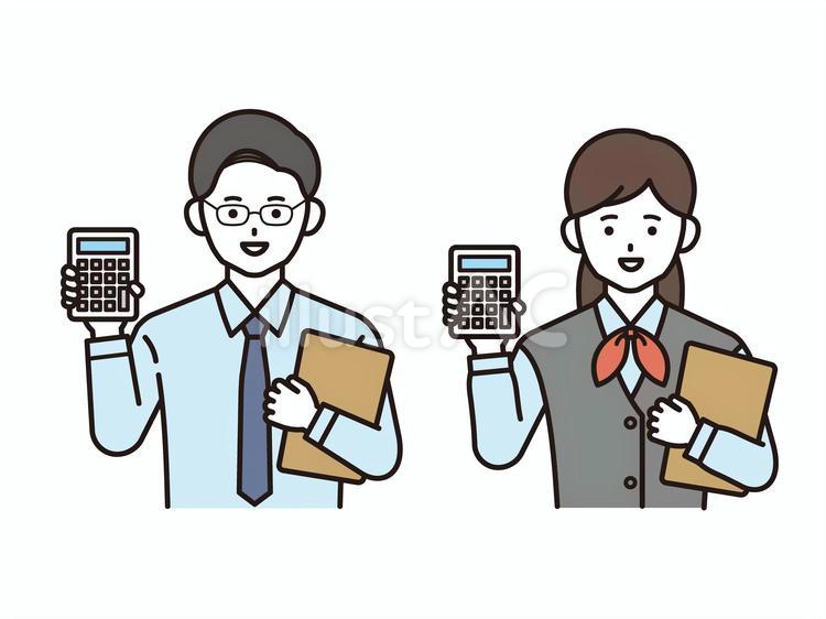 電卓を持った事務員の男女（カラー）2 ビジネス,電卓,事務員のイラスト素材