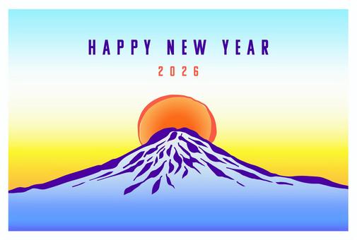 横の富士山の初日の出の年賀状テンプレート 山,富士山,年賀状,happynewyear,新年,sns,投稿,バナー,デザイン,カードのイラスト素材
