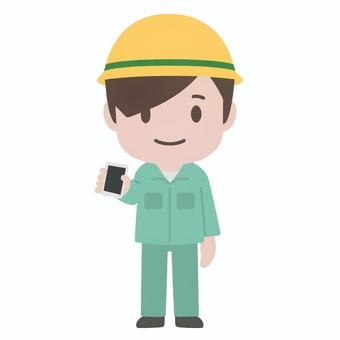 スマホを見せる作業員 作業員,スマホ,見せる,現場,コミュニケーション,説明,協力,指示,情報共有,建設のイラスト素材