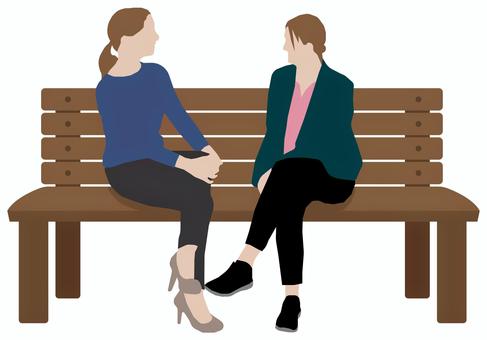 人物全身イラスト / 女友達・ベンチ 人物,人,シルエット,女性,女友達,顔なし,ベンチ,座る,全身,シチュエーションのイラスト素材