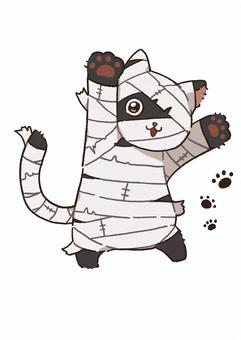ネコ包帯男 ハロウィン,ネコ,黒猫,包帯,包帯男,足跡,仮装,イラスト,イベント,秋のイラスト素材