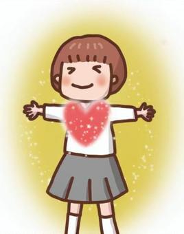 ハートがキラキラに光る、かわいい女の子 輝く,キラキラ,ハート,女の子,充実,楽しい,幸せ,ハッピー,心,イキイキのイラスト素材