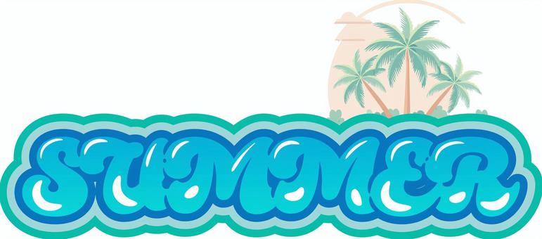 夏のロゴ ロゴ,夏,summer,ヤシの木,青,グラフィックス,テキスト,グラデーション,ポップ,popのイラスト素材