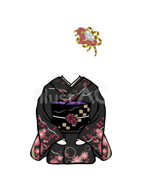 顔写真合成用衣装(振袖･黒･座) 正月,黒,振り袖のイラスト素材