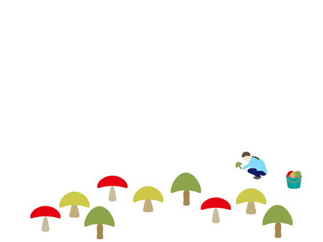 きのこ狩り きのこ,きのこ狩り,赤,緑,野菜のイラスト素材