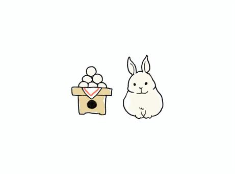 うさぎと月見団子のゆるいイラスト うさぎ,月見団子,お月見,団子,食べ物,動物,三方,生き物,フード,食物のイラスト素材