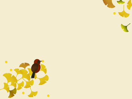 イチョウと小鳥のフレーム イチョウと小鳥のフレーム 秋,銀杏,イチョウ,秋の実り,紅葉,フレーム,きれい,おしゃれ,柔らかい,背景のイラスト素材