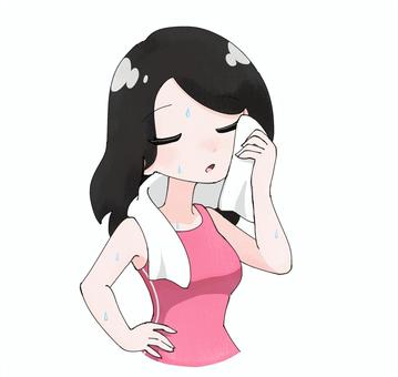 タオルで汗拭く女性2 タオルで汗拭く女性2 ランニング,タオル,汗,拭く,疲れる,休憩,女子,女性,女の子,主婦のイラスト素材