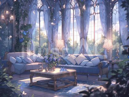 上品で華やかな紫系のリビングルーム_背景