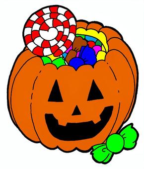 ハロウィン　かぼちゃ　お菓子　イラスト ハロウィン,かぼちゃ,入れ物,お菓子,大量,背景,色なしのイラスト素材