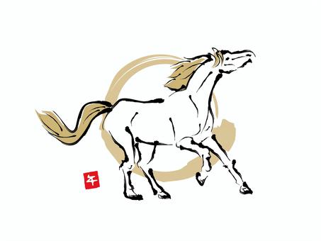 午年イラスト素材 午,干支,馬,縁起物,午年,白馬,和風,ウマ,墨絵,動物のイラスト素材